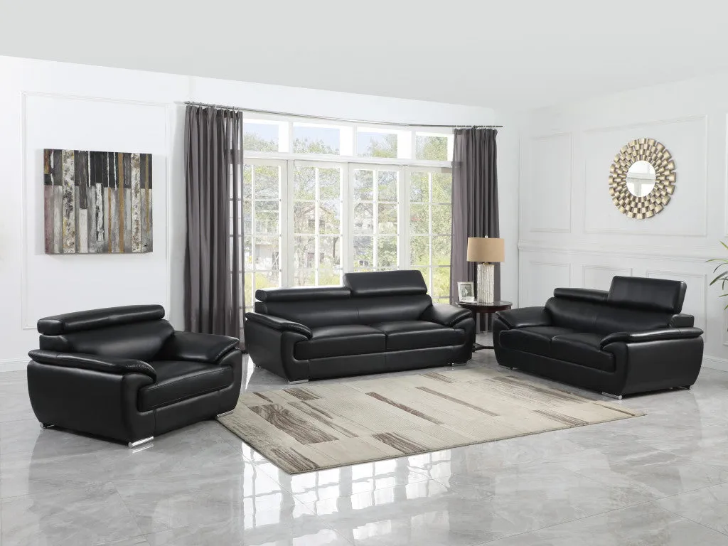 114" Captivating Black Leather Sofa Set By Homeroots