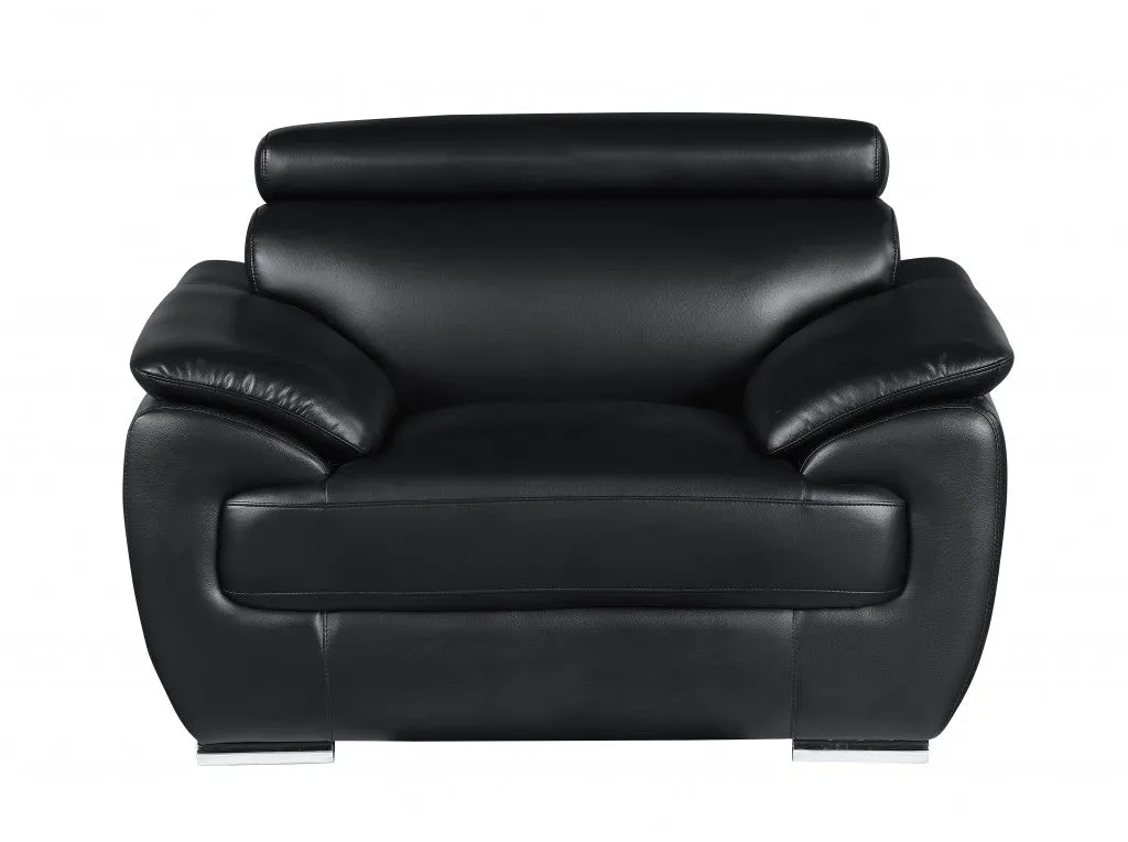 114" Captivating Black Leather Sofa Set By Homeroots