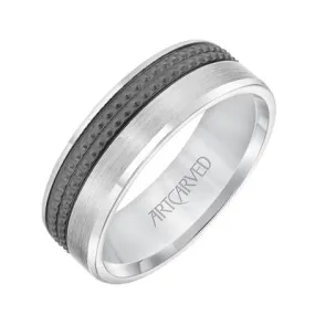 14k White Gold 7mm wide black Rhodium textured Band, size 10