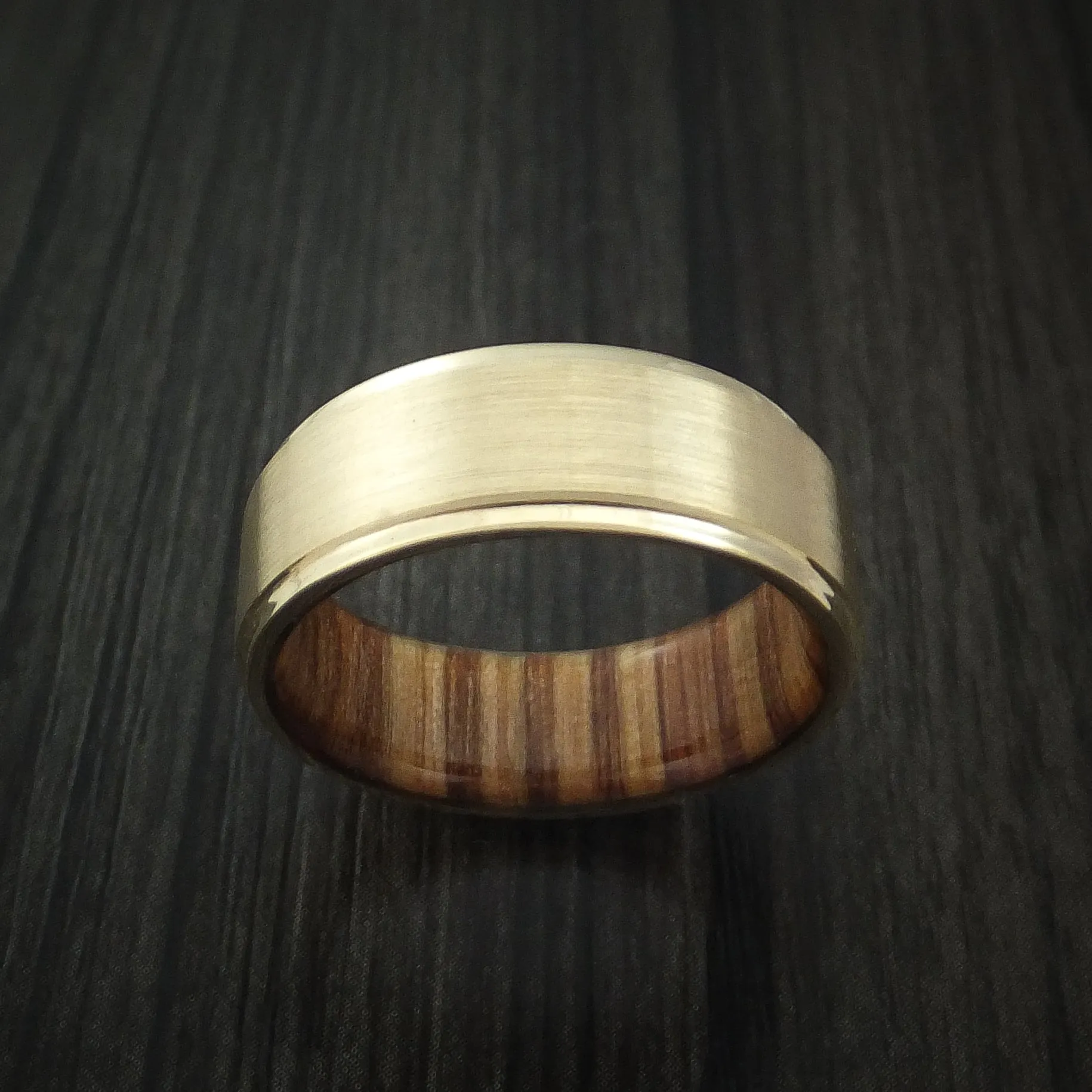 14K Yellow Gold Classic Style Wedding Men's Band with Wood Sleeve Custom Made