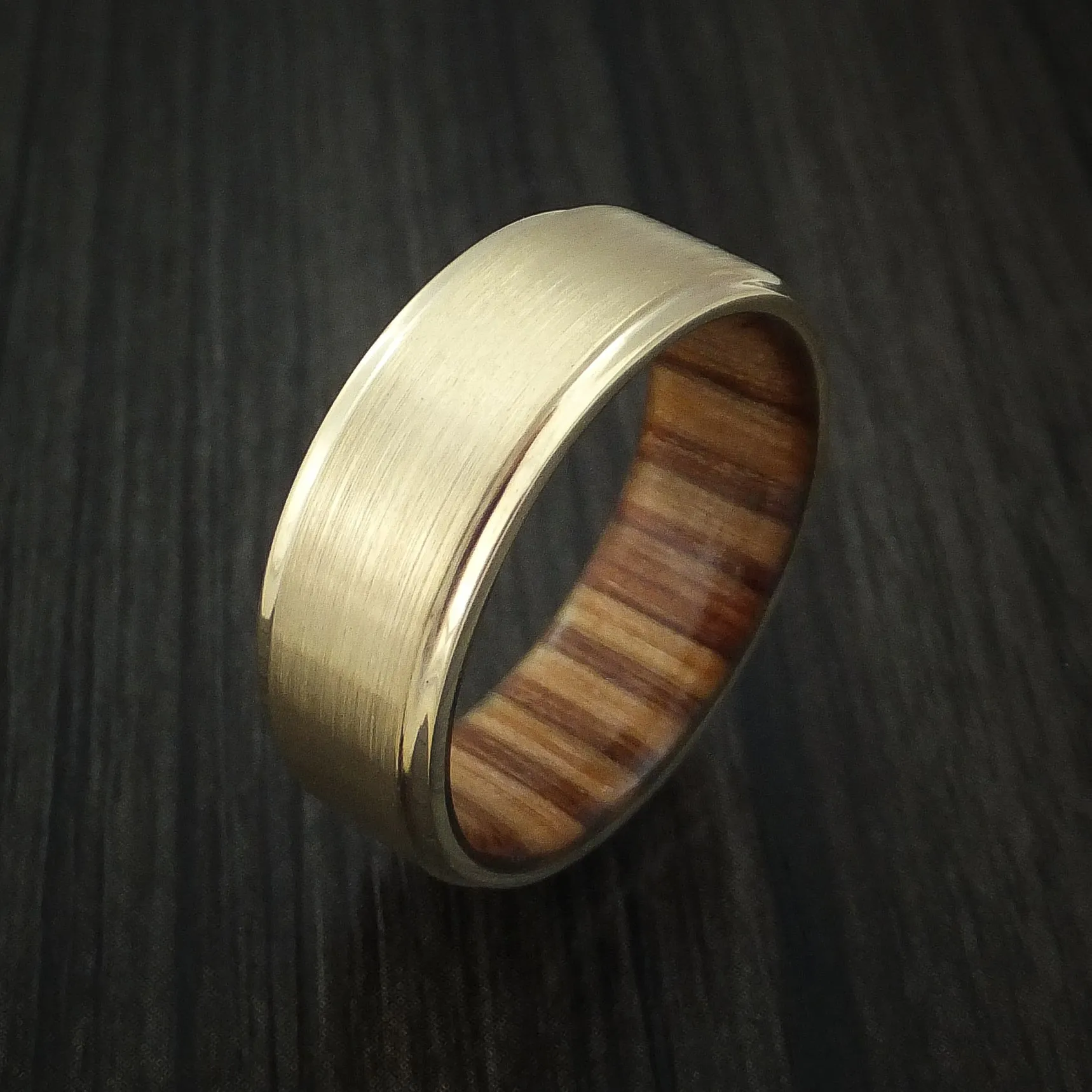 14K Yellow Gold Classic Style Wedding Men's Band with Wood Sleeve Custom Made