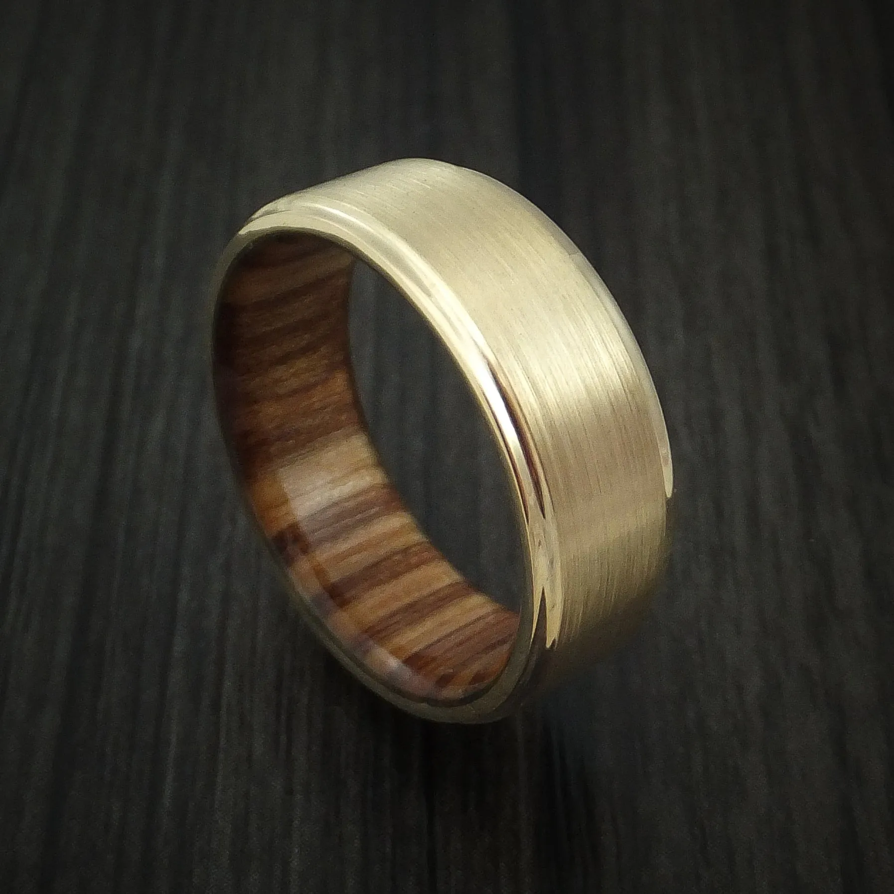 14K Yellow Gold Classic Style Wedding Men's Band with Wood Sleeve Custom Made