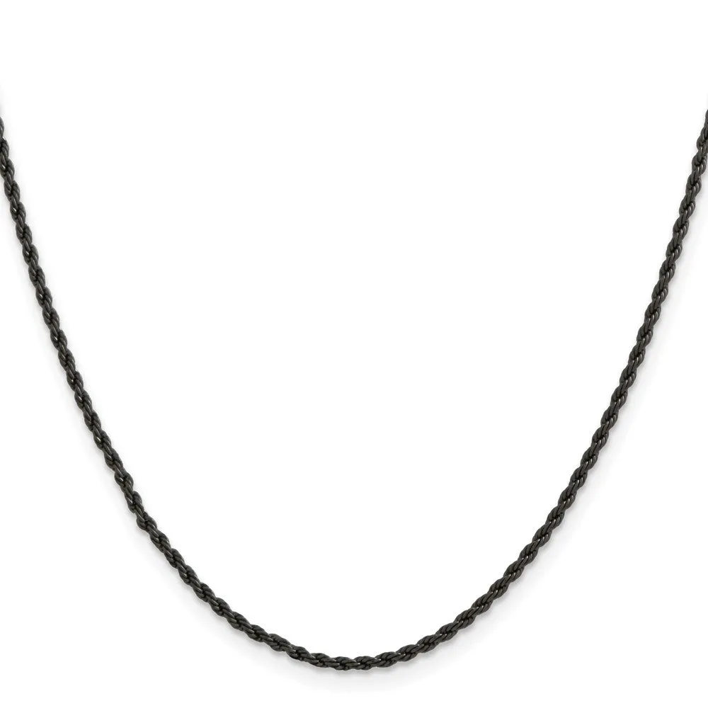 1.5mm Black Plated Stainless Steel Rope Chain Necklace