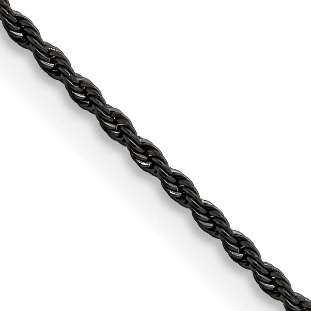 1.5mm Black Plated Stainless Steel Rope Chain Necklace