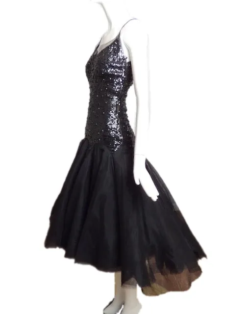 1950s Black Sequin Party Dress, Size-2