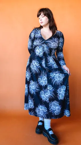 1970s Blue and Grey Maxi Dress, sz. L