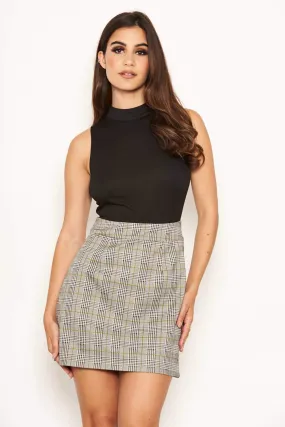 2 in 1 High Neck Dress With Check Detailing