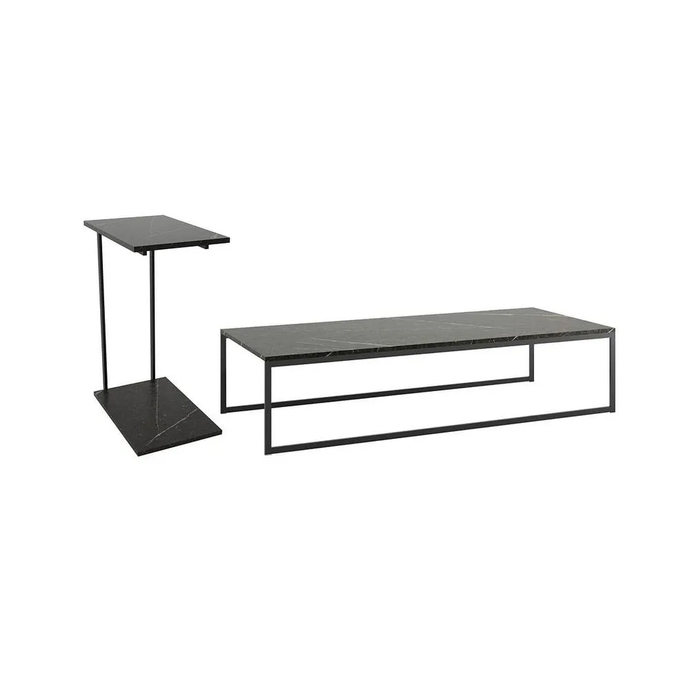 2-Piece Celine Coffee and End Table in Black Marble By Manhattan Comfort