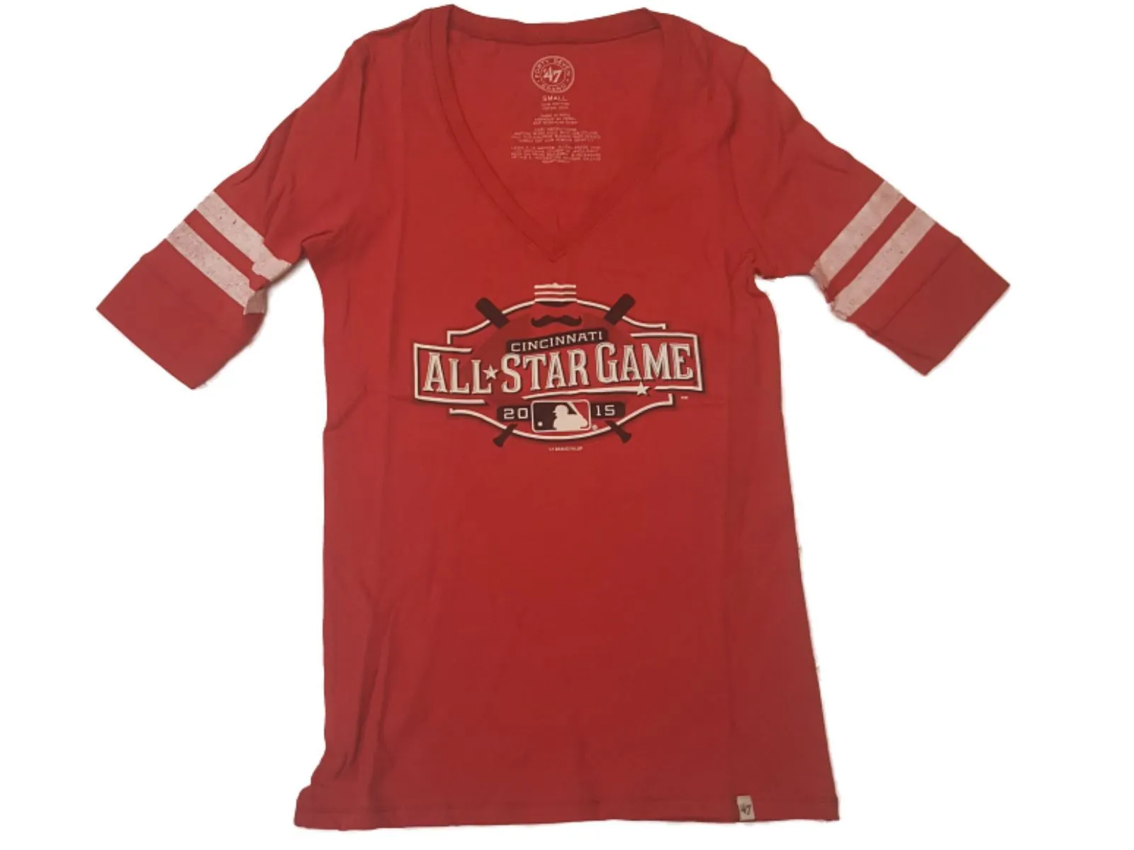 2015 MLB All-Star Game Cincinnati 47 Brand Women Red 1/2 Sleeve V-Neck T-Shirt