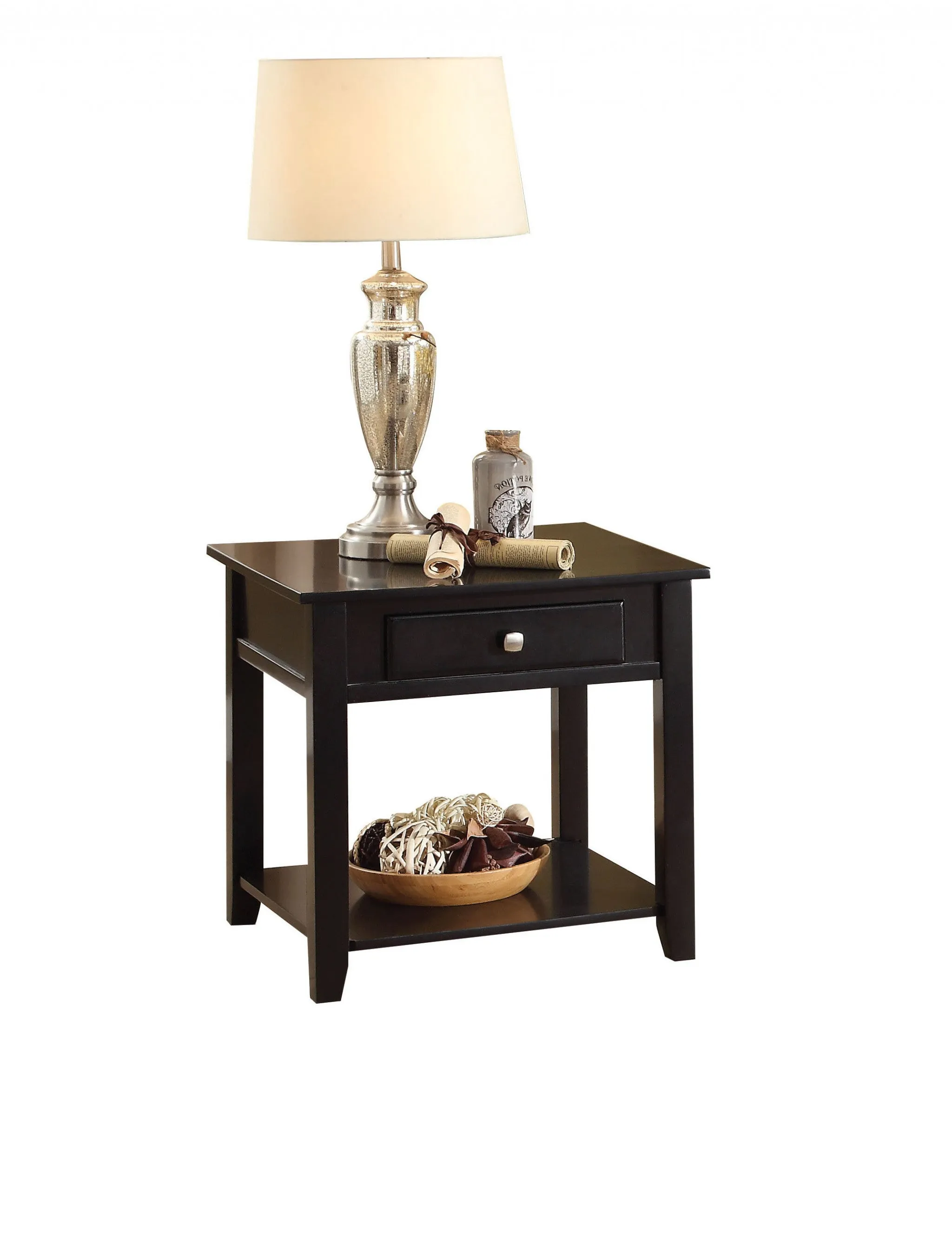 22" Black Manufactured Wood Square End Table With Drawer With Shelf By Homeroots