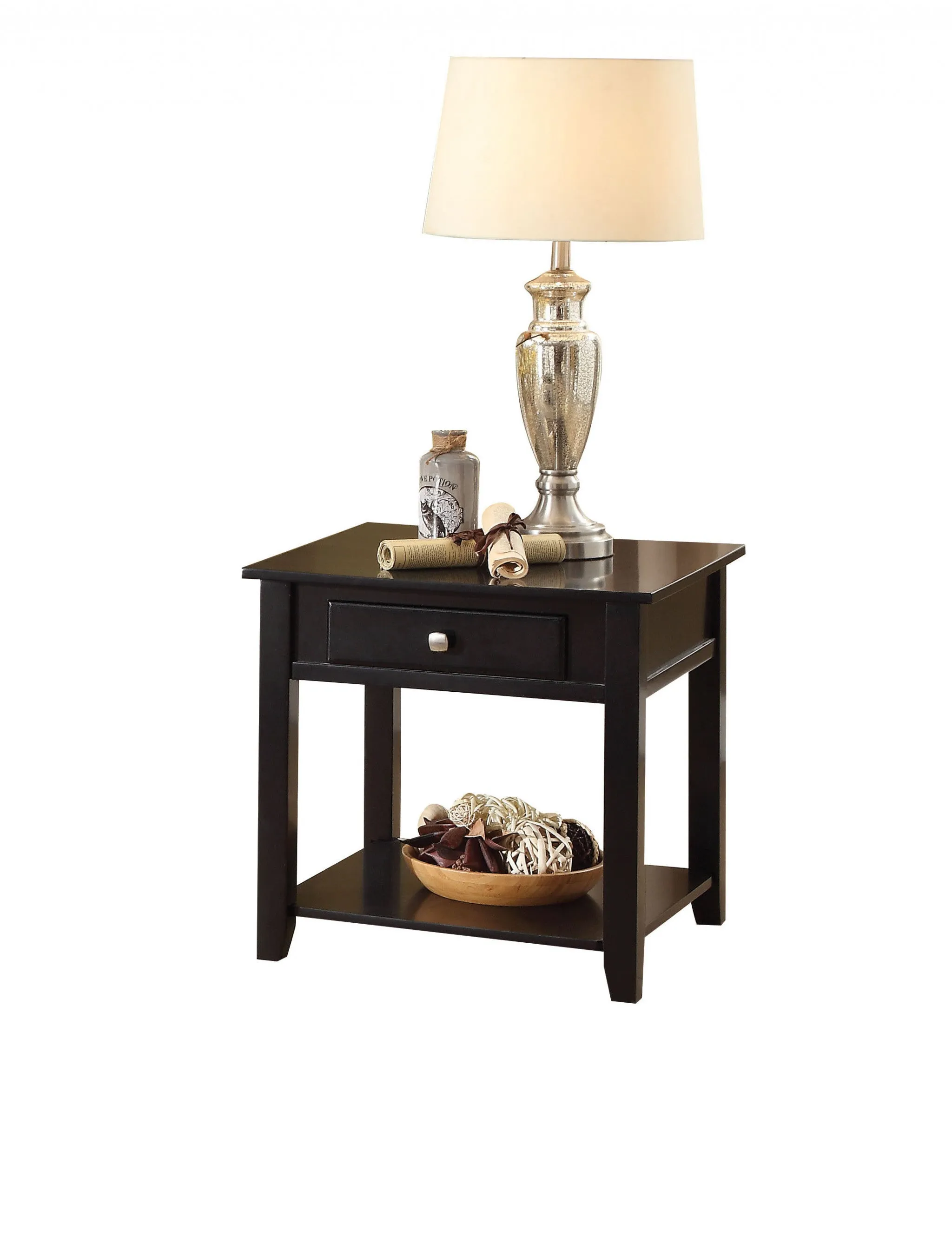 22" Black Manufactured Wood Square End Table With Drawer With Shelf By Homeroots