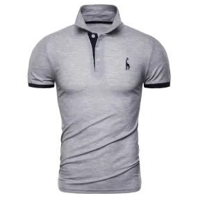 3 Colors Soild Men's Polo Giraffe Embroidery Short Sleeve Polos Men Casual Cotton Polo Shirt Men