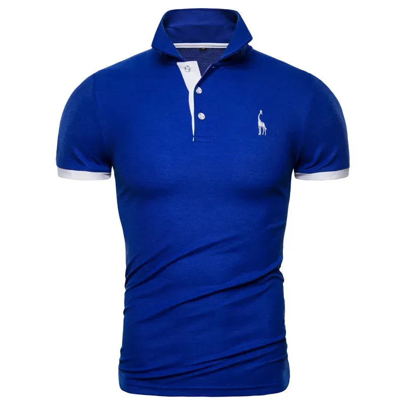 3 Colors Soild Men's Polo Giraffe Embroidery Short Sleeve Polos Men Casual Cotton Polo Shirt Men