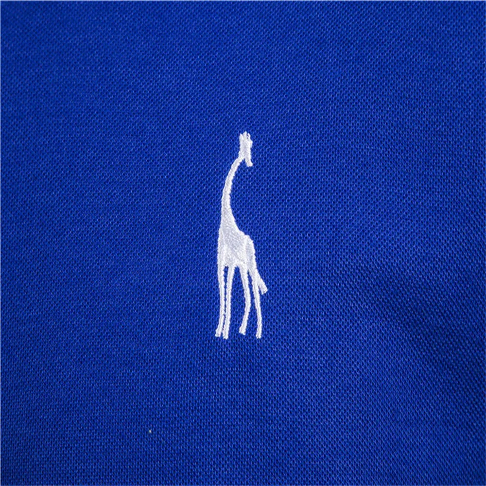 3 Colors Soild Men's Polo Giraffe Embroidery Short Sleeve Polos Men Casual Cotton Polo Shirt Men