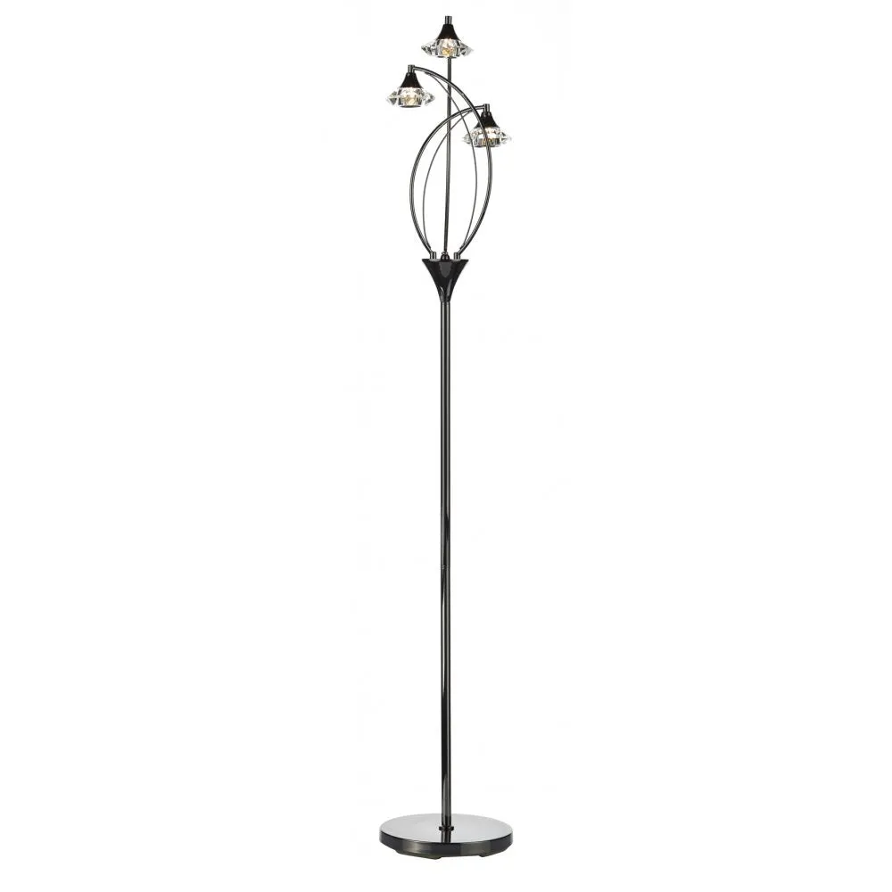 3 Light Floor Lamp - Black Chrome