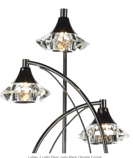 3 Light Floor Lamp - Black Chrome