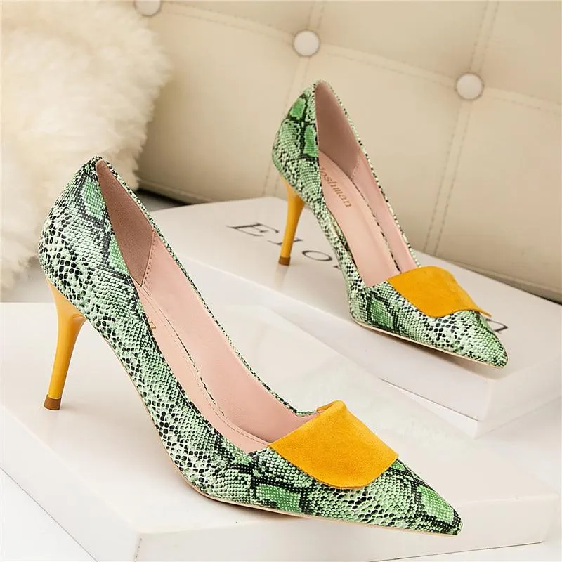 7cm Women's Spring Elegant Green Thin Slip-On High Heel Pumps