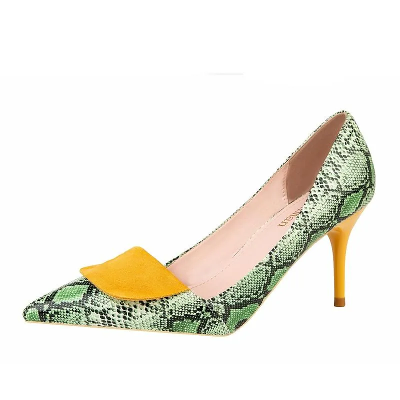 7cm Women's Spring Elegant Green Thin Slip-On High Heel Pumps