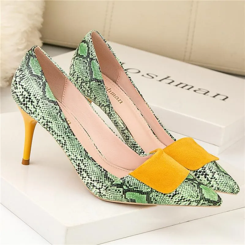 7cm Women's Spring Elegant Green Thin Slip-On High Heel Pumps