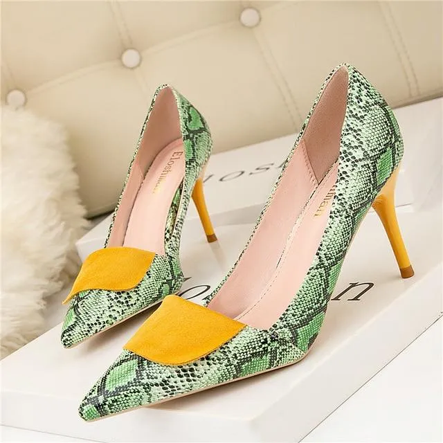 7cm Women's Spring Elegant Green Thin Slip-On High Heel Pumps