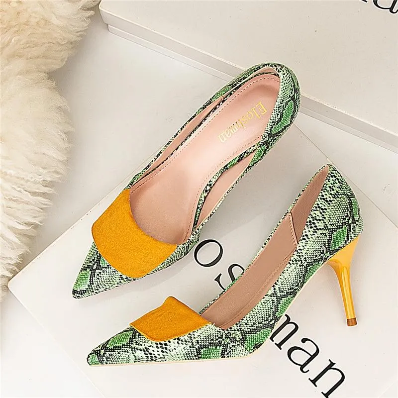 7cm Women's Spring Elegant Green Thin Slip-On High Heel Pumps