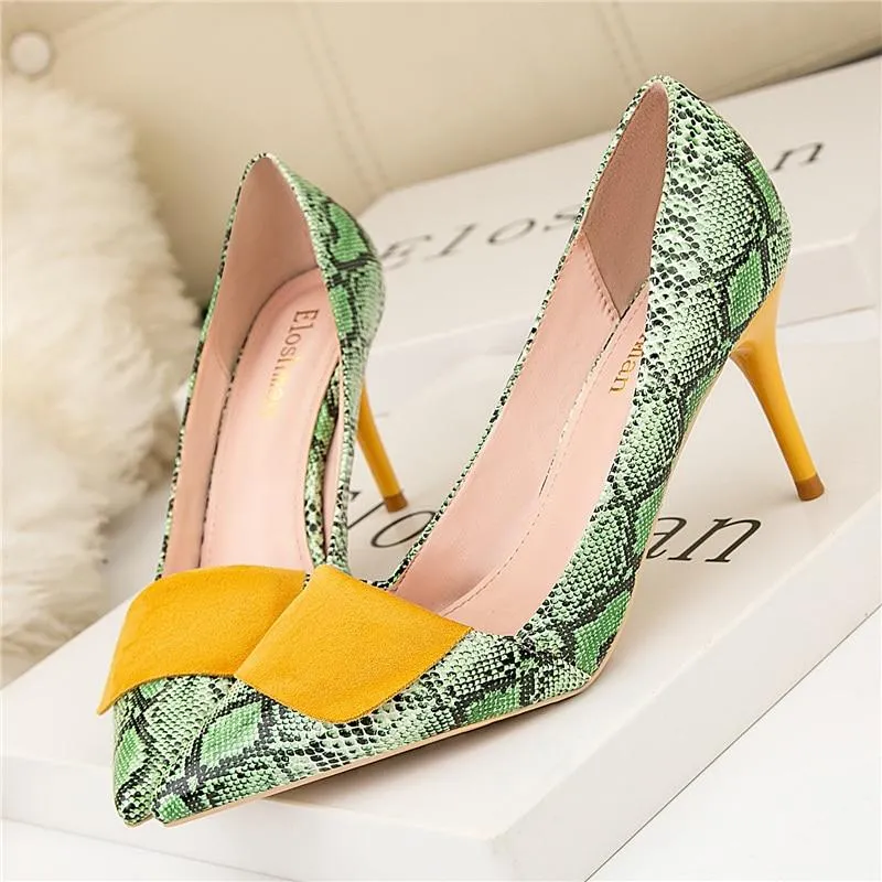 7cm Women's Spring Elegant Green Thin Slip-On High Heel Pumps