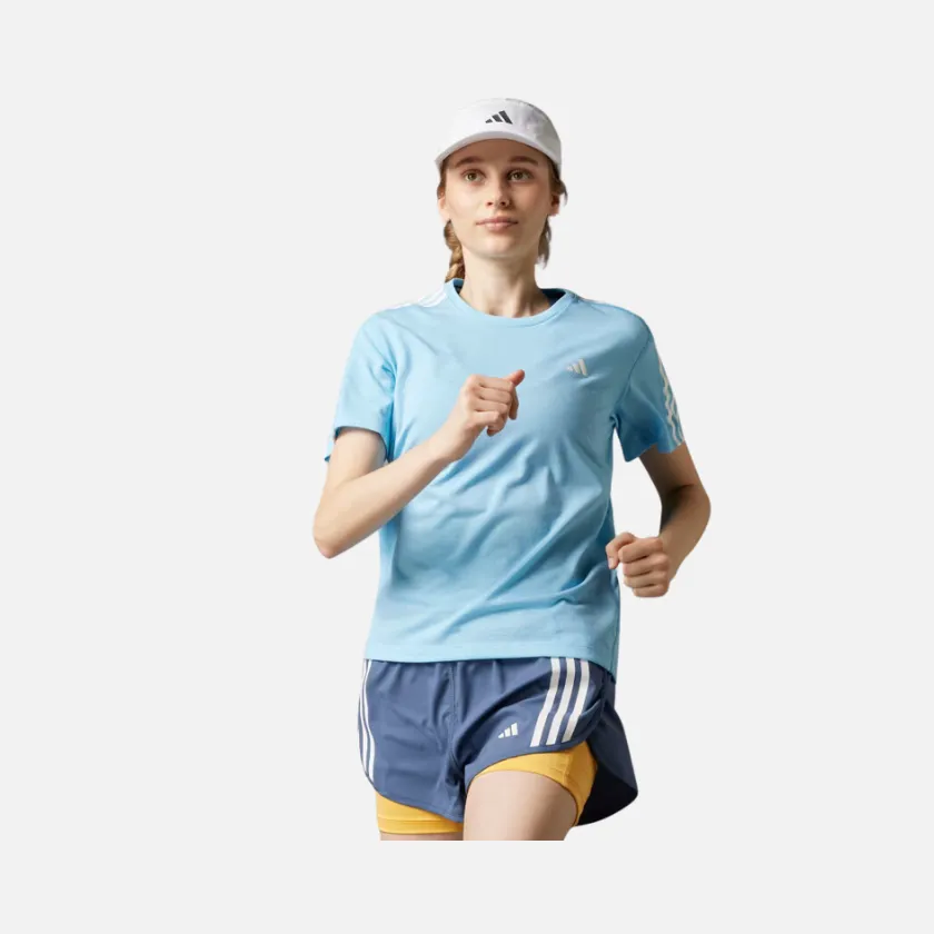 Adidas Own The Run 3 Stripes Women's Running T-shirt -Blue Blink