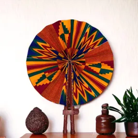 African Hand fan - Ankara print Hand fan - Afua - Blue / orange kente