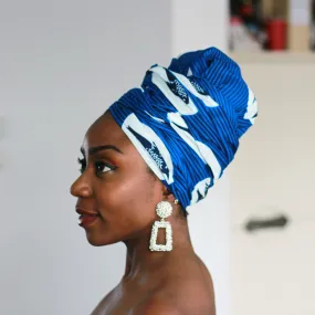 African headwrap - Blue / White speedbird (Vlisco)