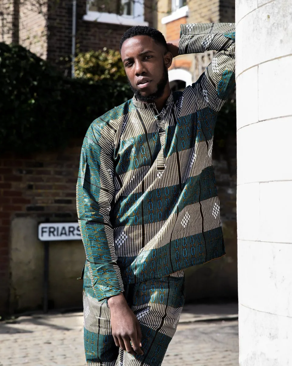 African Trousers In Electric Blue Kente Print