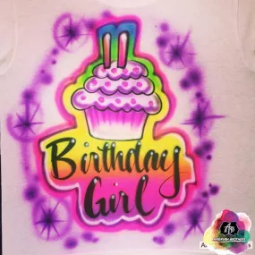 Airbrush Cupcake Birthday Girl Shirt Design