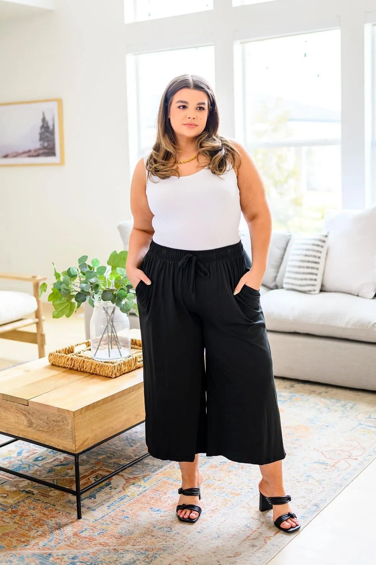 Airy Wide Leg Work Pants Black