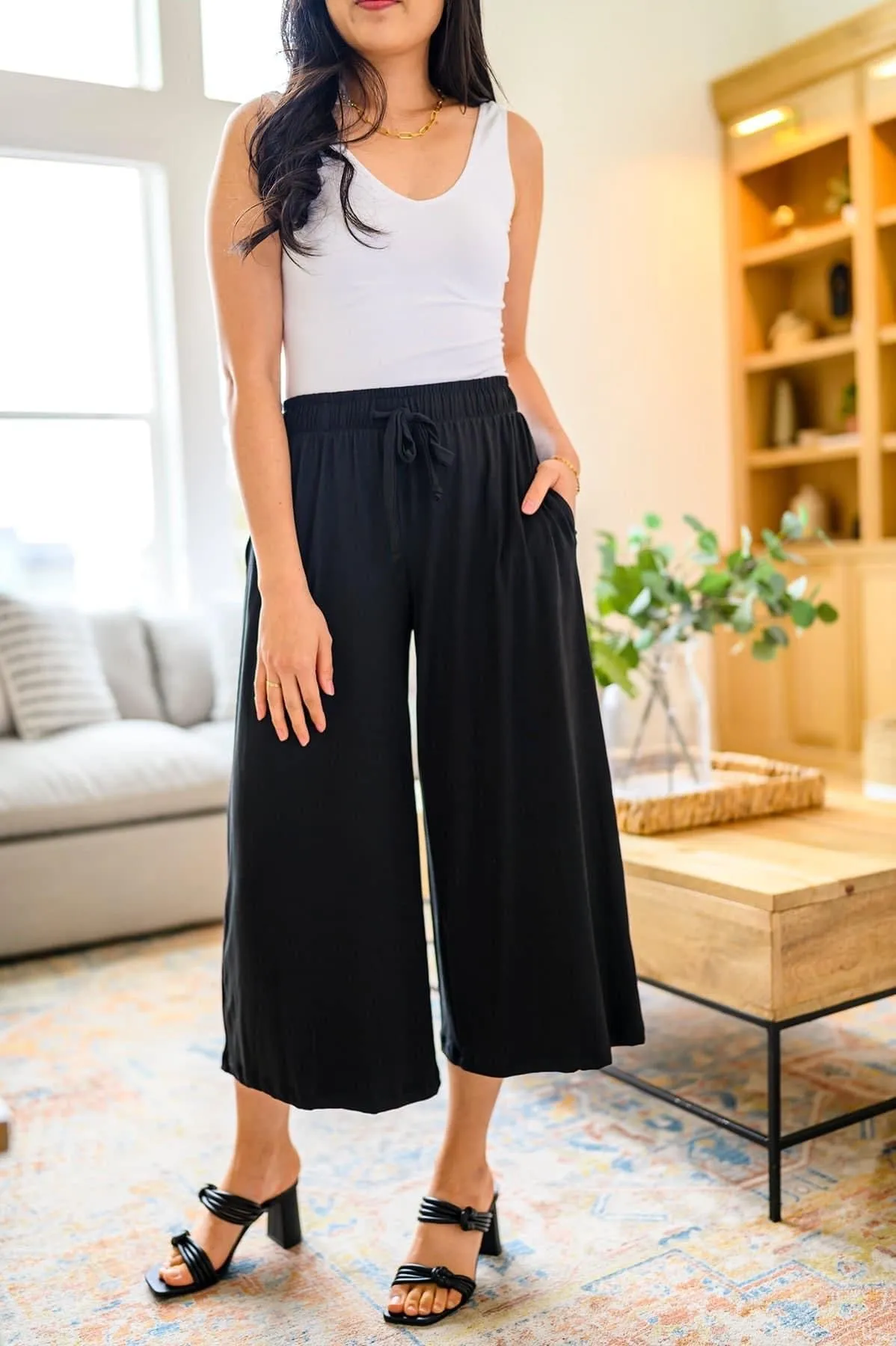 Airy Wide Leg Work Pants Black