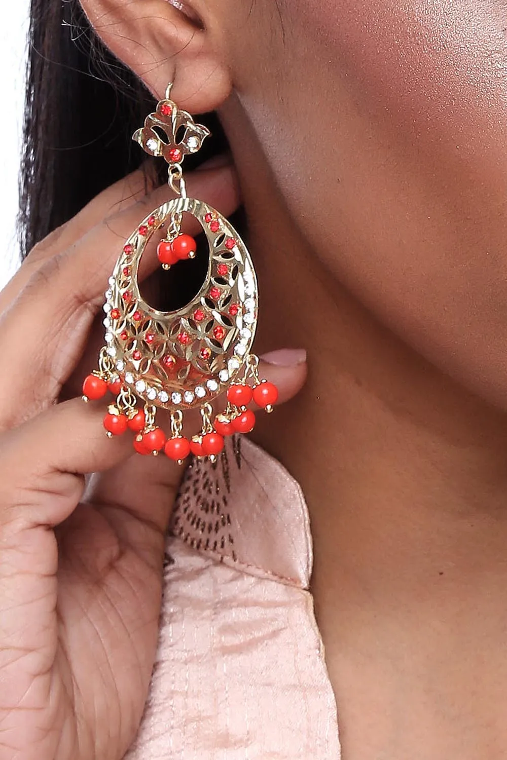 Alloy Large Dangle Earrings in Orange