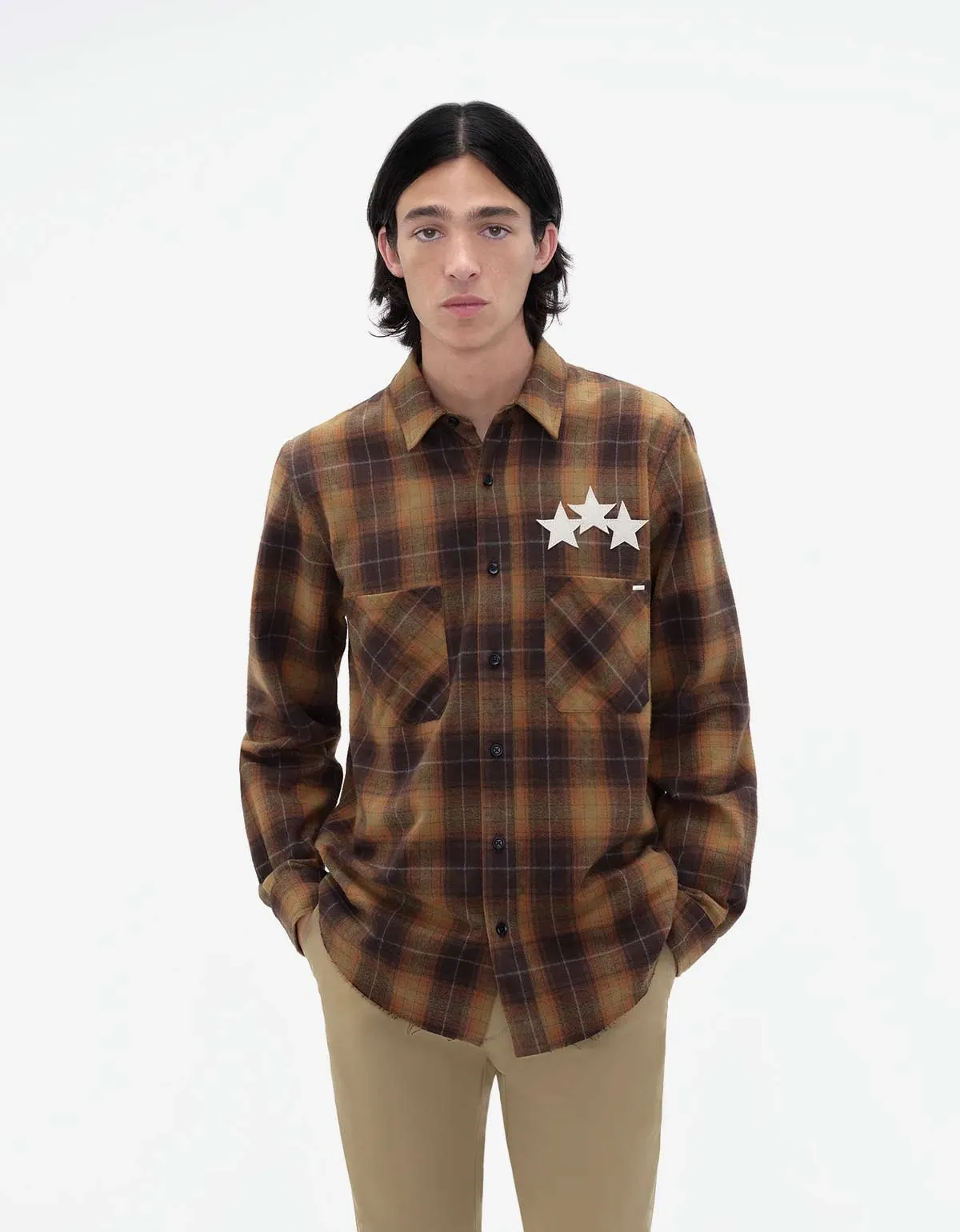 Amiri Brown Stars Leather Flannel Shirt