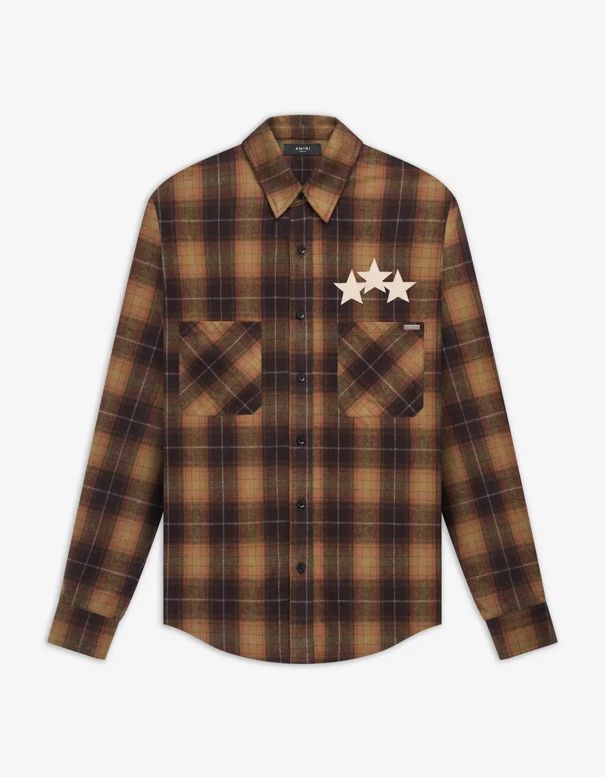 Amiri Brown Stars Leather Flannel Shirt