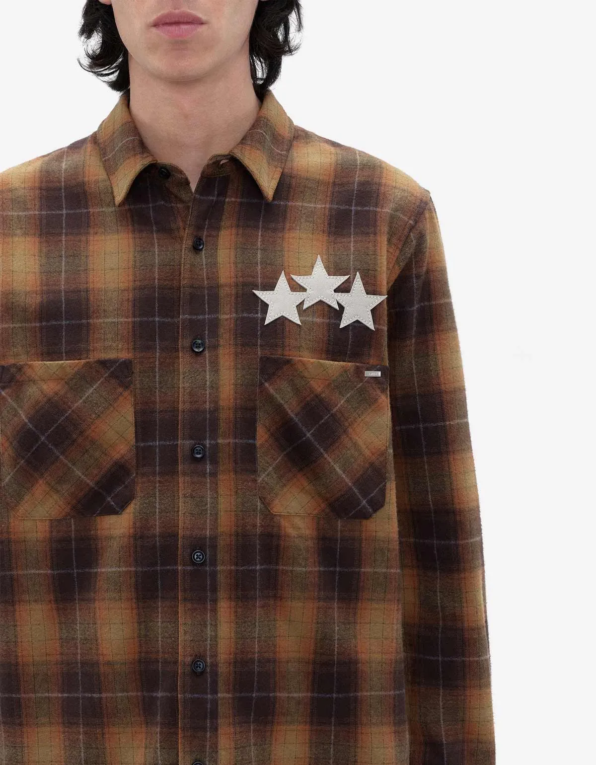 Amiri Brown Stars Leather Flannel Shirt