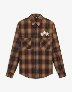 Amiri Brown Stars Leather Flannel Shirt