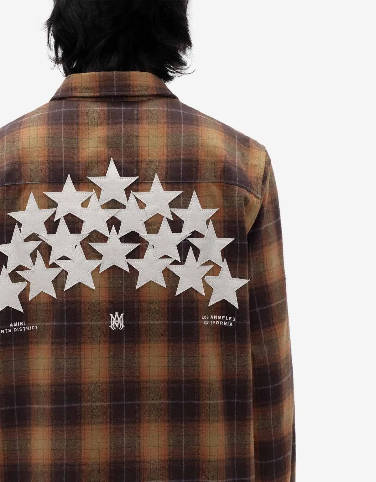 Amiri Brown Stars Leather Flannel Shirt