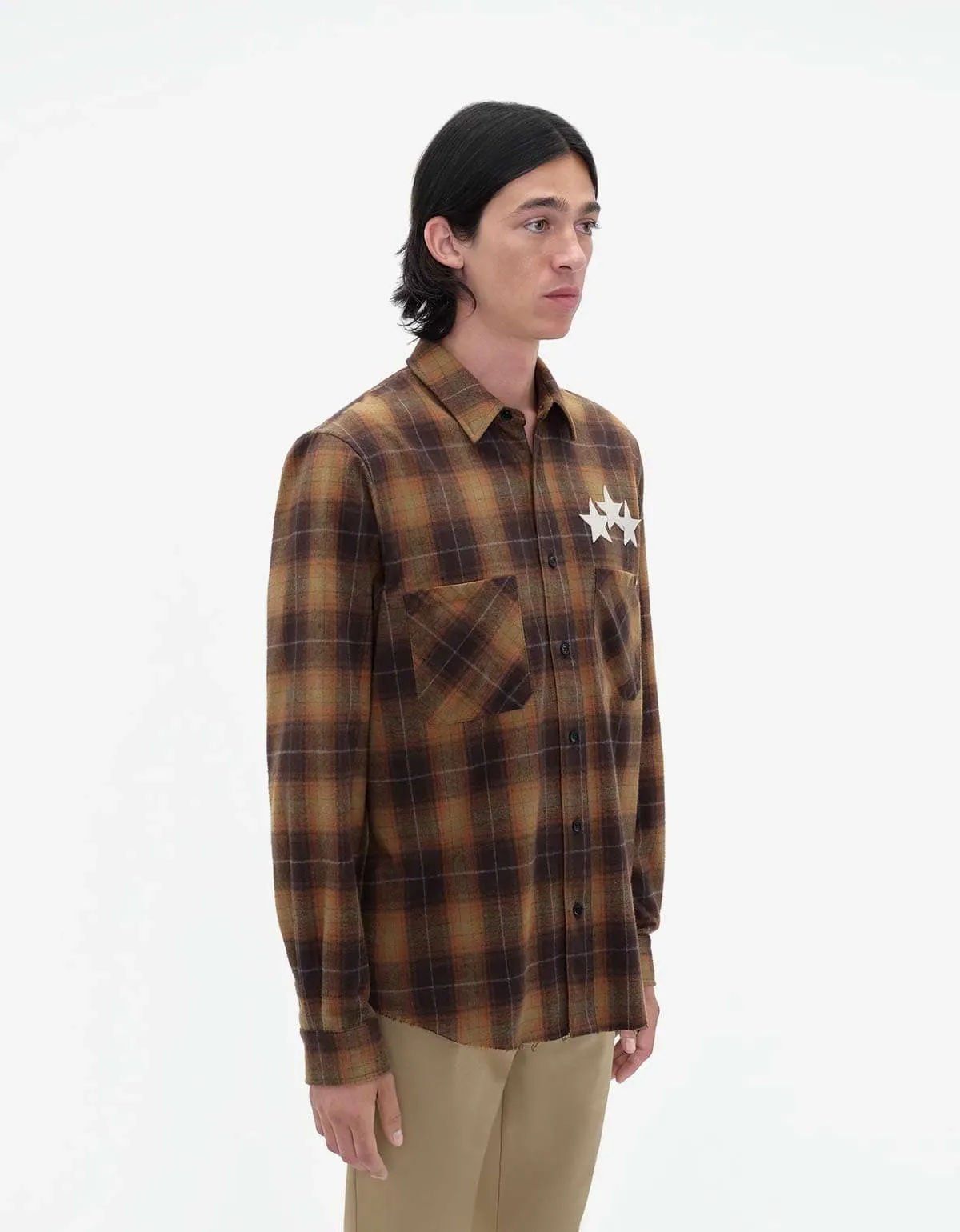 Amiri Brown Stars Leather Flannel Shirt