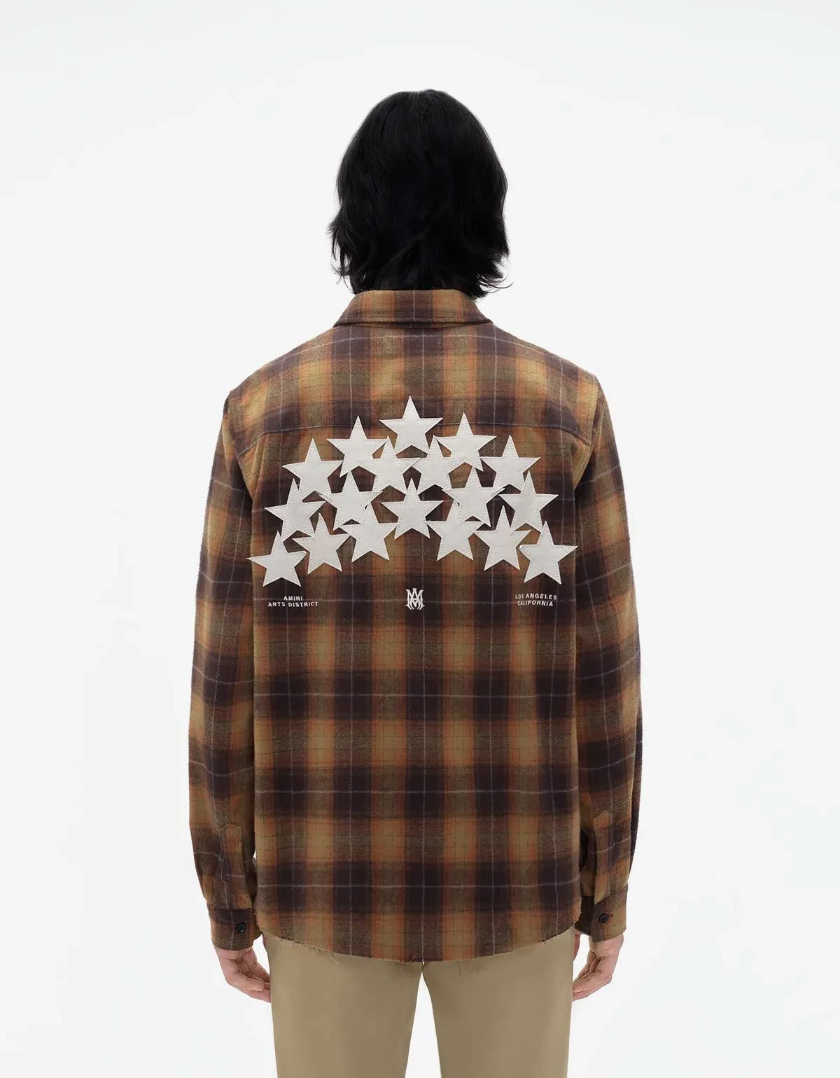 Amiri Brown Stars Leather Flannel Shirt