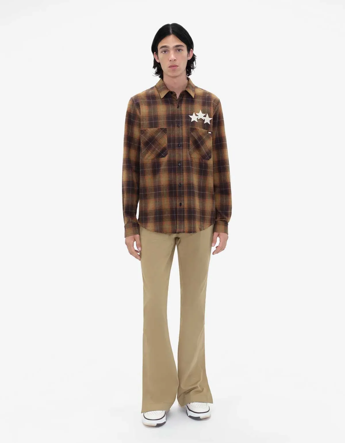 Amiri Brown Stars Leather Flannel Shirt