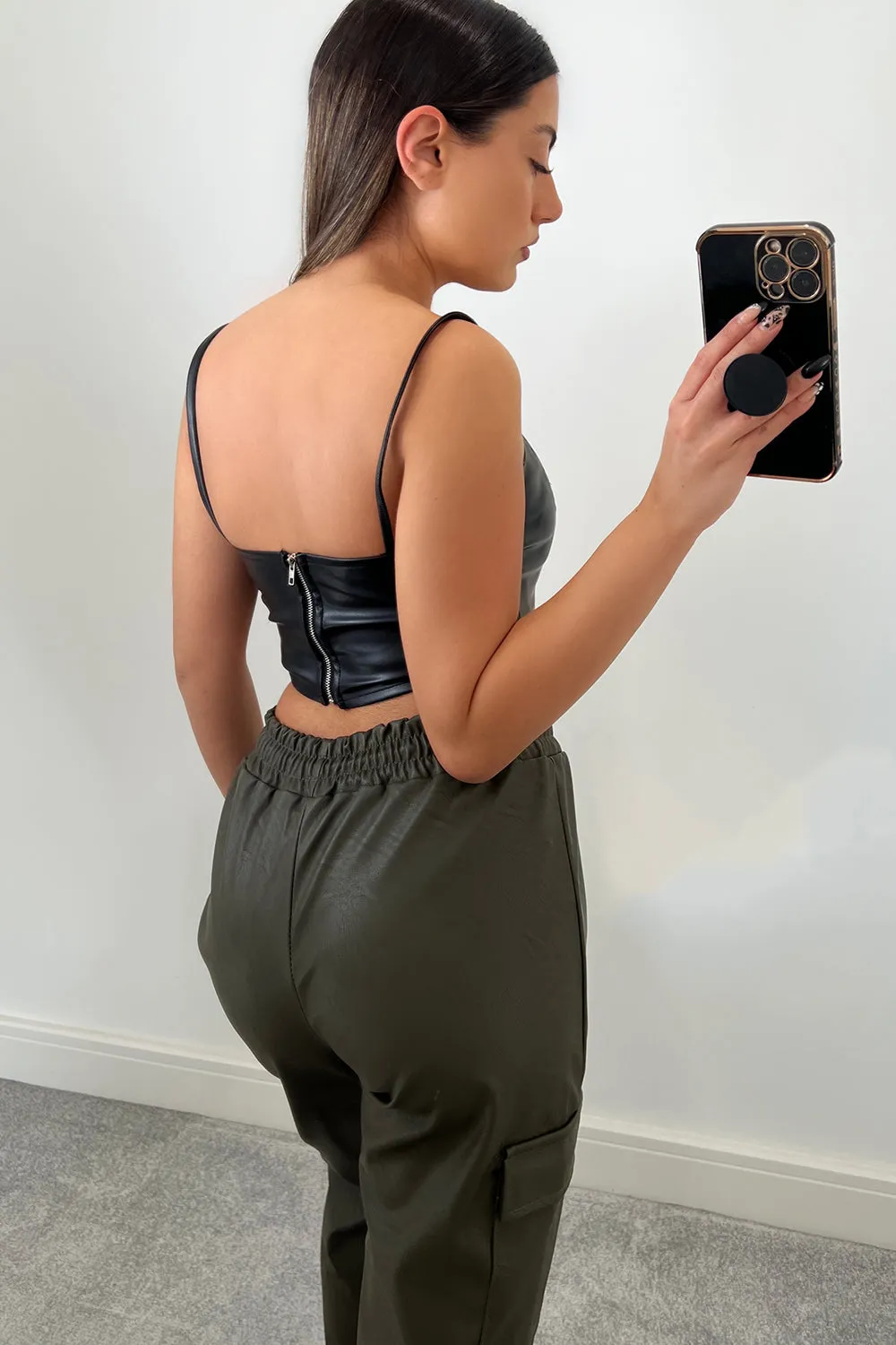 Annalise Black Faux Leather PU Corset Crop Top