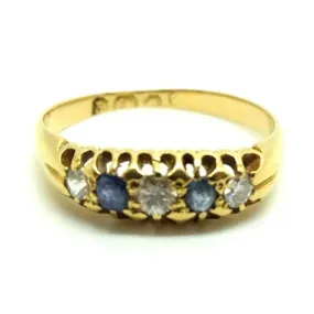 Antique Victorian 1898 Sapphire Diamond 18ct Gold Ring