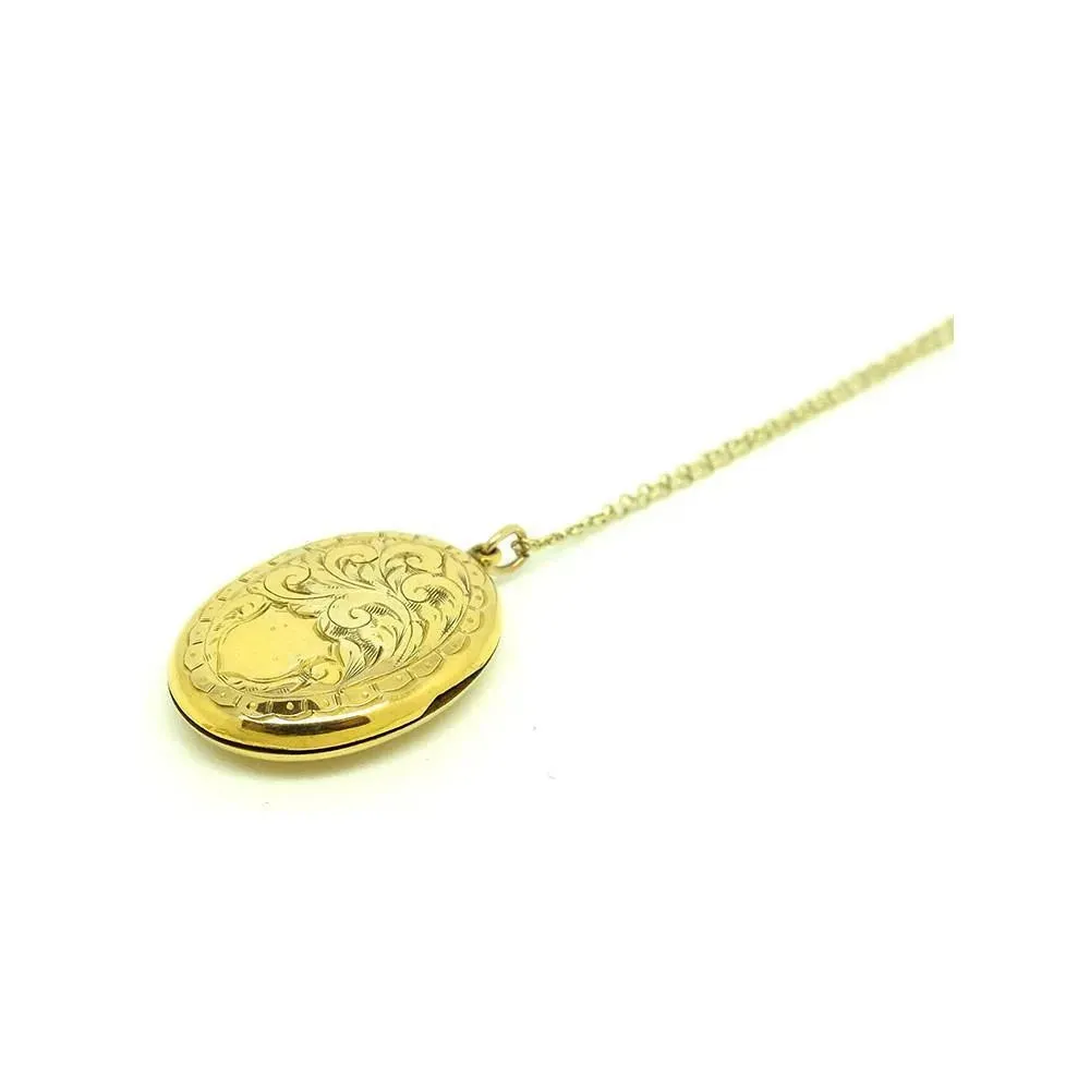 Antique Victorian 9ct Yellow Gold Oval Locket Necklace