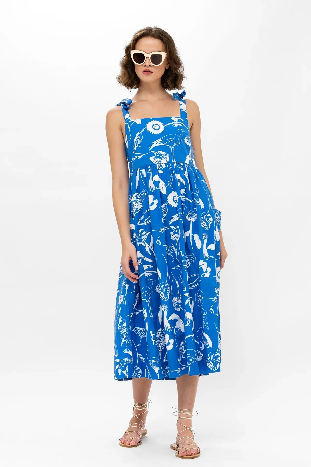 Audubon Blue Tie Strap Midi Dress