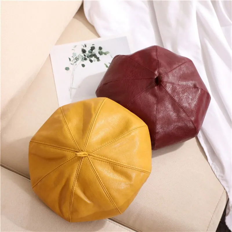 Autumn Winter Fashion Women's Leather Dress Up Painter French Berets