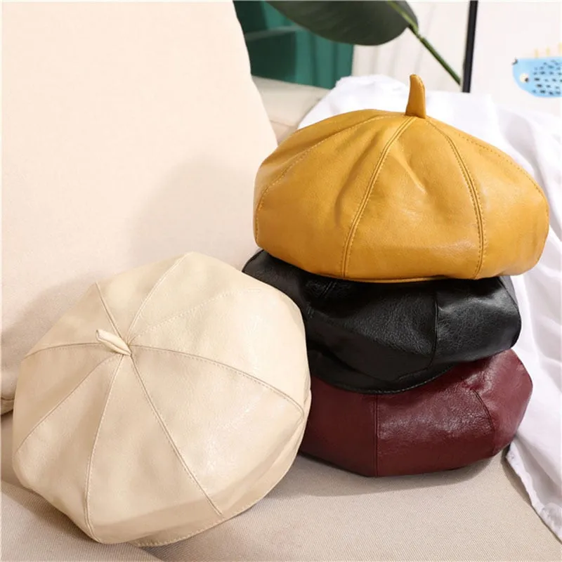 Autumn Winter Fashion Women's Leather Dress Up Painter French Berets