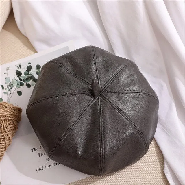 Autumn Winter Fashion Women's Leather Dress Up Painter French Berets