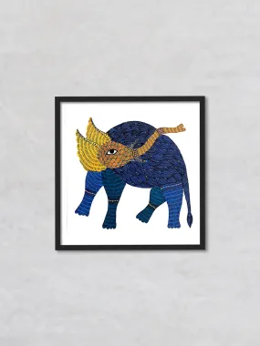 Azure Majesty: The Serene Blue Elephant of Gond Art Gond Painting by Kailash Pradhan